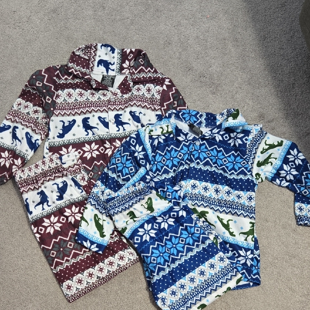 Kids Dinosaur Pattern Sweater - Blue and‎ Burgundy Bundle (2 Pairs)